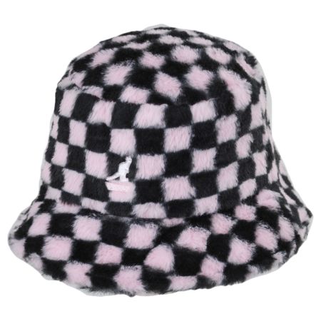Checkerboard Faux Fur Bucket Hat