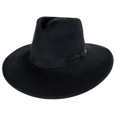 Jo Wool Felt Rancher Fedora Hat - Black