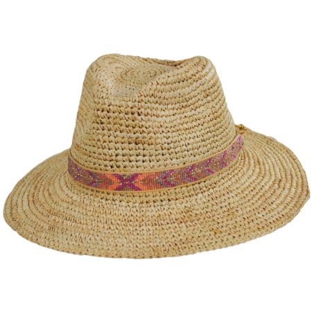 Nikki Beach Alexis Crochet Raffia Straw Fedora Hat