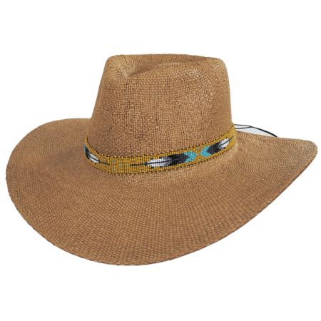 Nikki Beach Yellow Feather Toyo Straw Rancher Fedora Hat