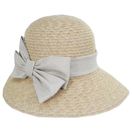 Toucan Collection Toyo Straw Linen Bow Cloche Hat