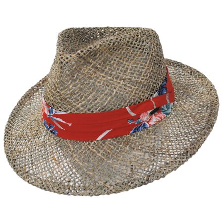 Brixton Hats Aloha Seagrass Straw Fedora Hat - Natural/Red