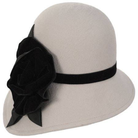 Kathy Jeanne Black Rose Asymmetrical Wool Felt Cloche Hat - Made to Order
