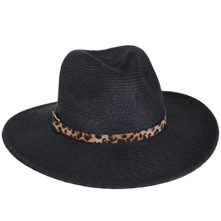 Karen Keith Leopard Band Toyo Straw Safari Fedora Hat
