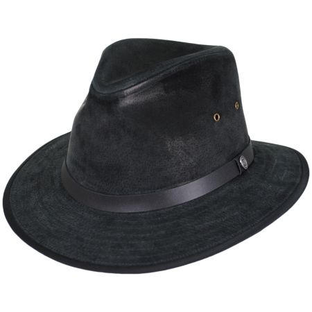 Nubuck Leather Safari Fedora Hat - Black