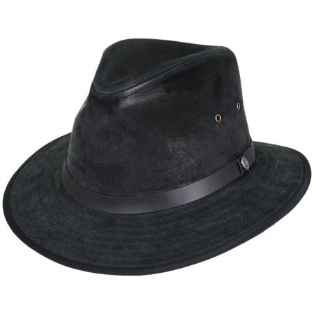  B2B Jaxon Nubuck Leather Safari Fedora Hat - Black