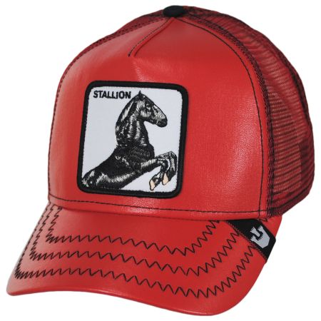 Cherry Mustang Stallion Vegan Leather Mesh Trucker Snapback Baseball Cap