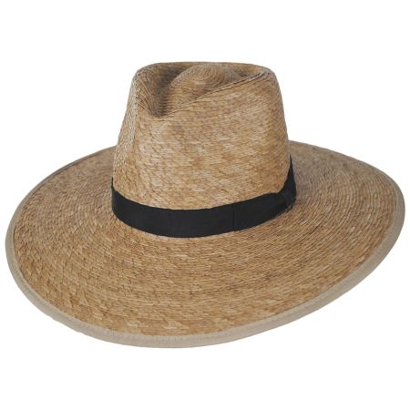 Jo Palm Straw Rancher Fedora Hat - Tan/Black alternate view 7