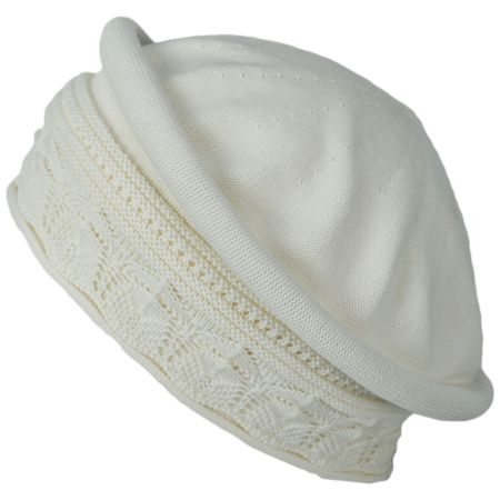 Pointelle Cotton Knit Topper Beanie Hat alternate view 5