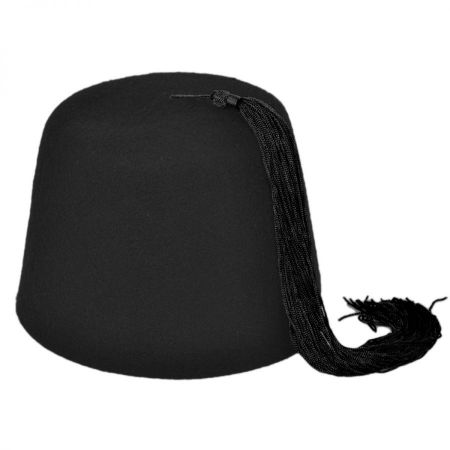 Village Hat Shop Wool Fez with Black Tassel - Black